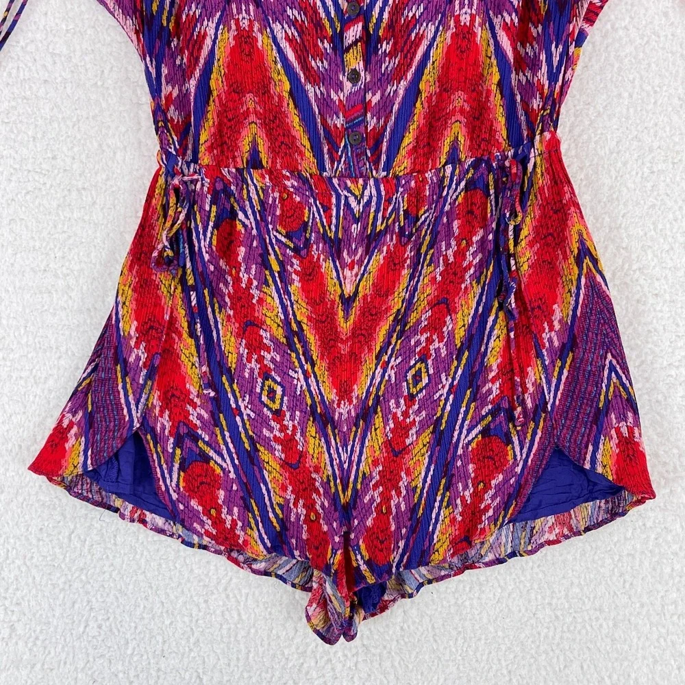 Free‎ People Dream All Night Printed Playsuit Romper Womens Short Sleeve Size XS